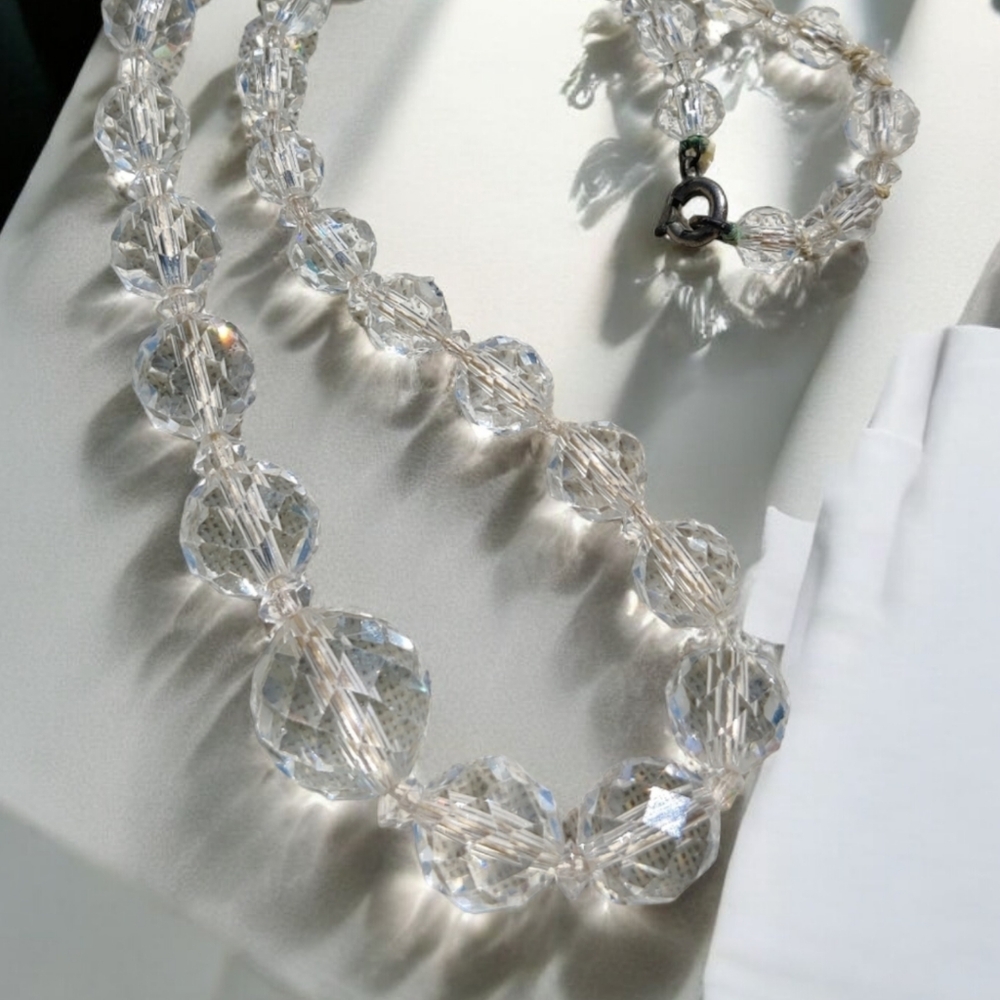 Vintage art deco faceted rock crystal necklace